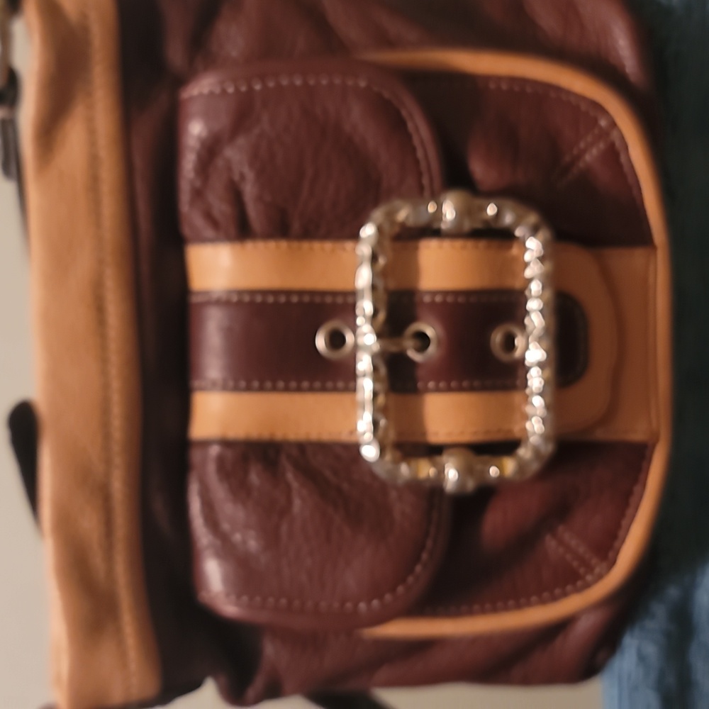 B. Makowsky Genuine Leather Crossbody Purse in Brown and Tan